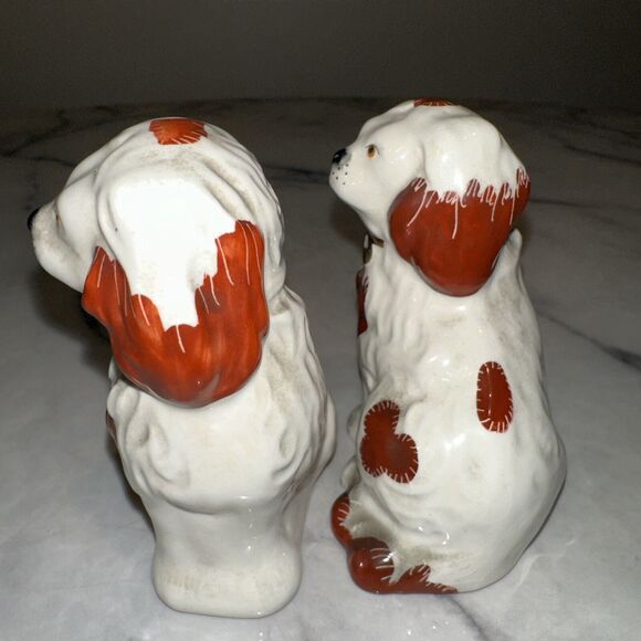 RARE PAIR STICKERED Brwn SPOTTED Beswick Staffordshire Dogs King Charles 1738-7 - Picture 5 of 13